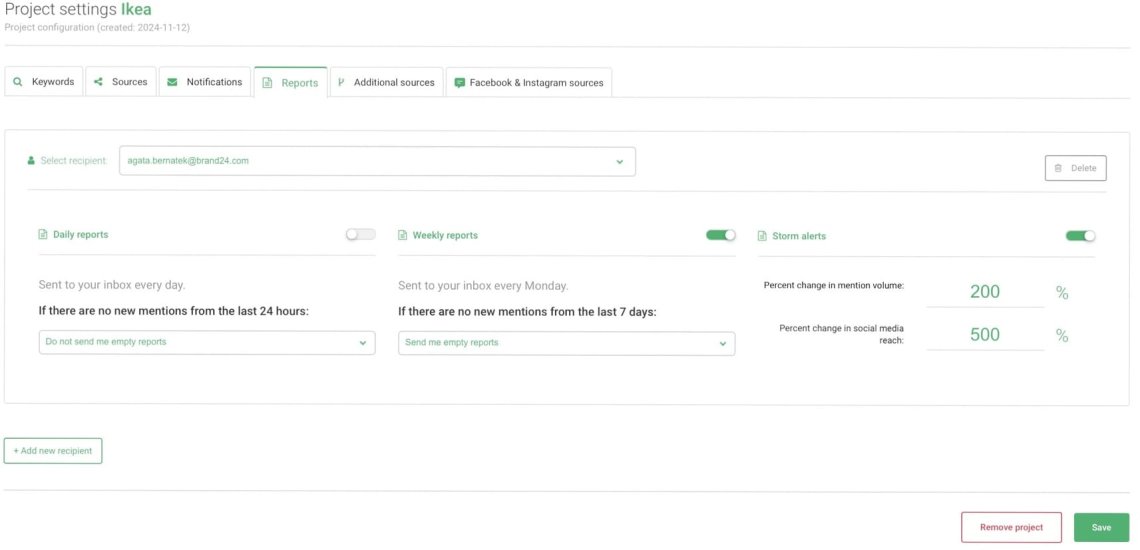 Storm Alert by Brand24 notifies you of changes within your brand
