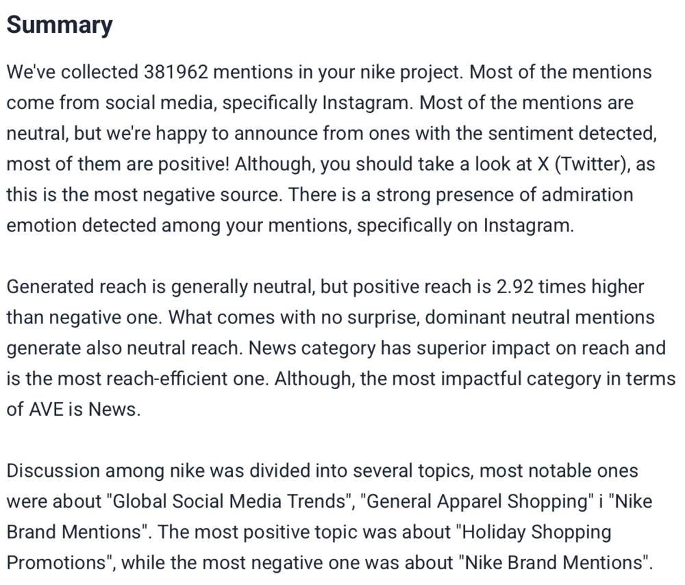 AI-powered Metrics Analysis by Brand24 - Summary
