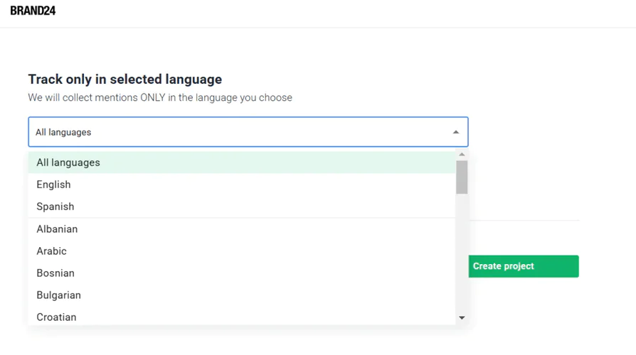 Generating report templates using AI: Select the language in which you want to gather data.