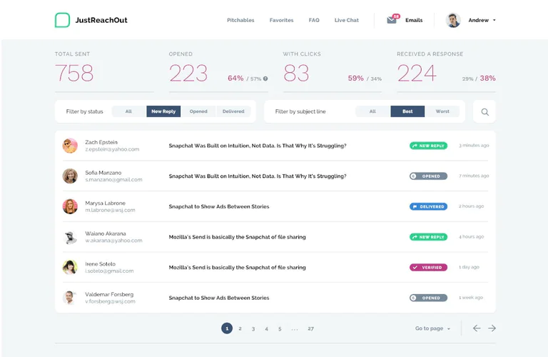 JustReachOut - PR platform that will boost your PR efforts with new media opportunities.