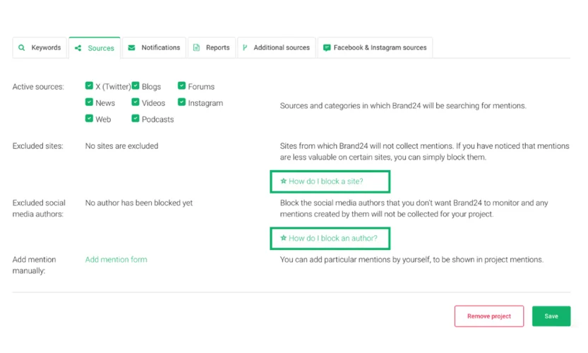 block authors and domains. Decide which data sources to monitor.