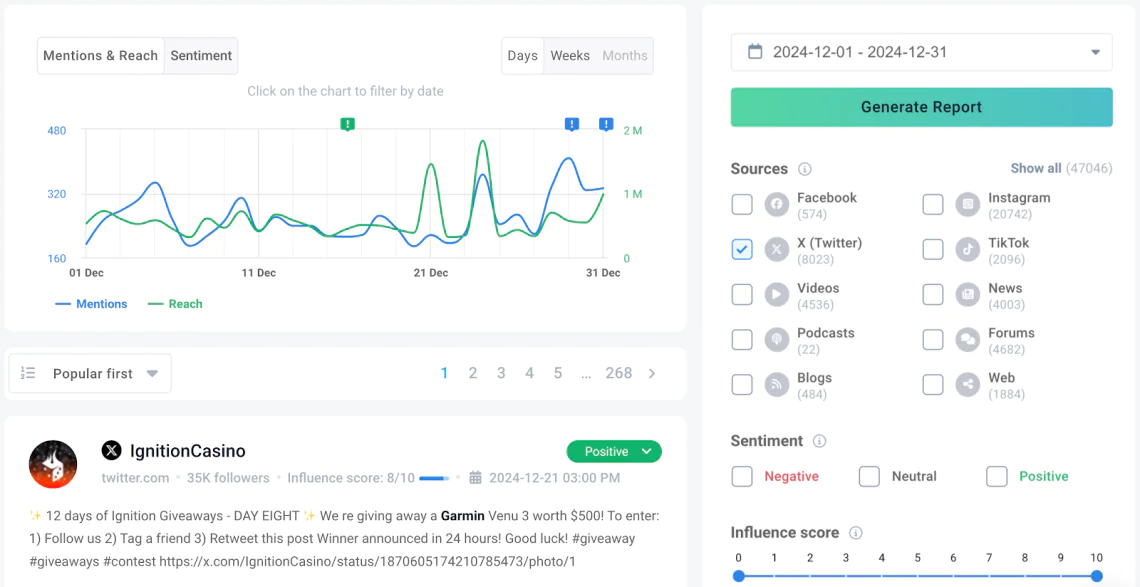 mentions tab view in ai-powered brand24 tool